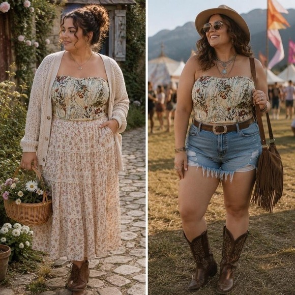 Tops - Tapestry Floral Corset Top Sz L Lace Up Strapless Cottagecore Boho Festival
